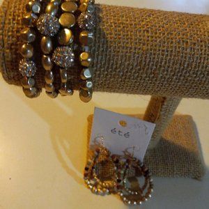4 strand gold & crystal beaded bracelets with coordinating earrings